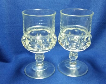 King's Crown Clear Water Goblet Set by Tiffin Franciscan / King's Crown Clear Thumbprint Water Goblets / Set of 2