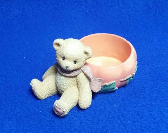 Cherished Teddies Pumpkin Tealight Candle Holder / Enesco 470333 / Avon Exclusive / Cake Topper / Autumn Decor / Halloween