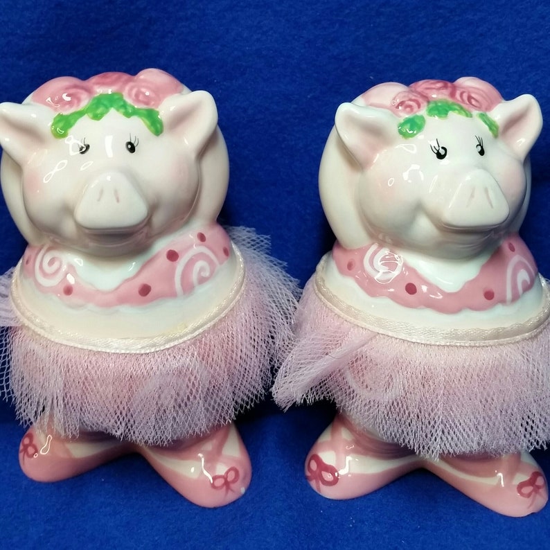 Pink Dancing Ballerina Pig Salt and Pepper Shaker Set / Animal Etsy