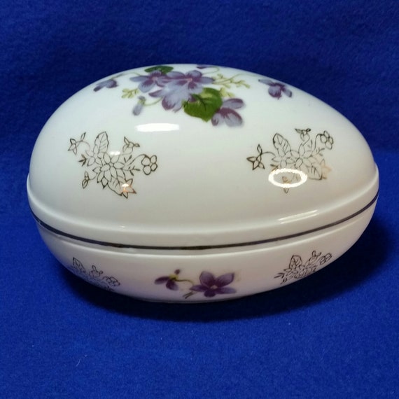 Lefton Egg Shaped Trinket Box / Porcelain Egg Wit… - image 3