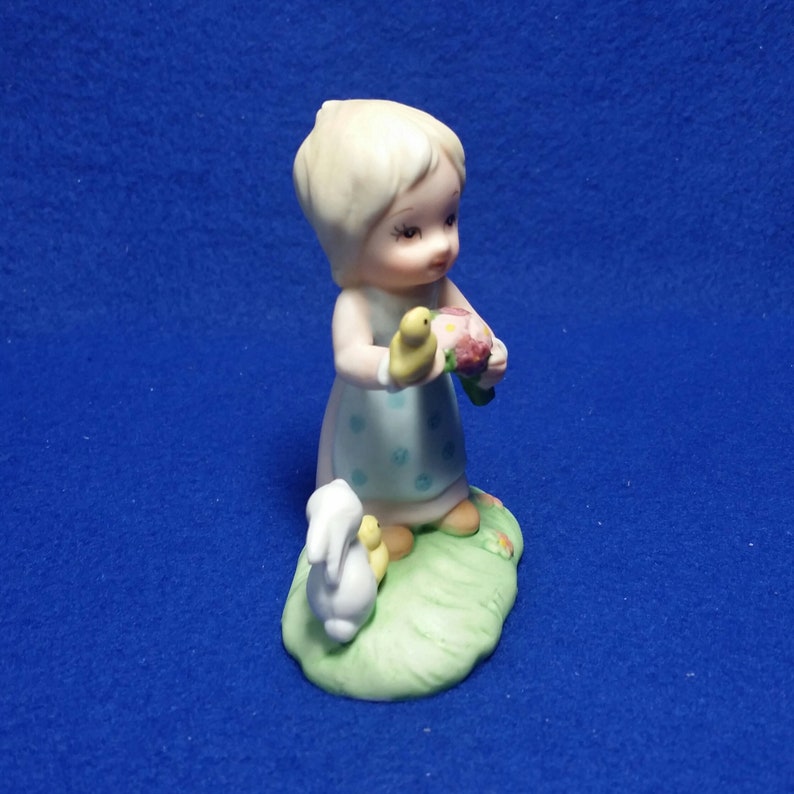 Lefton Girl Holding Baby Chick and Bouquet of Flowers Figurine Etsy