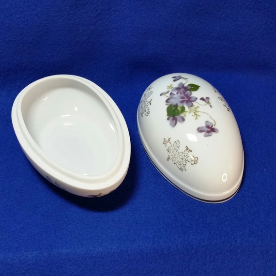 Lefton Egg Shaped Trinket Box / Porcelain Egg Wit… - image 9