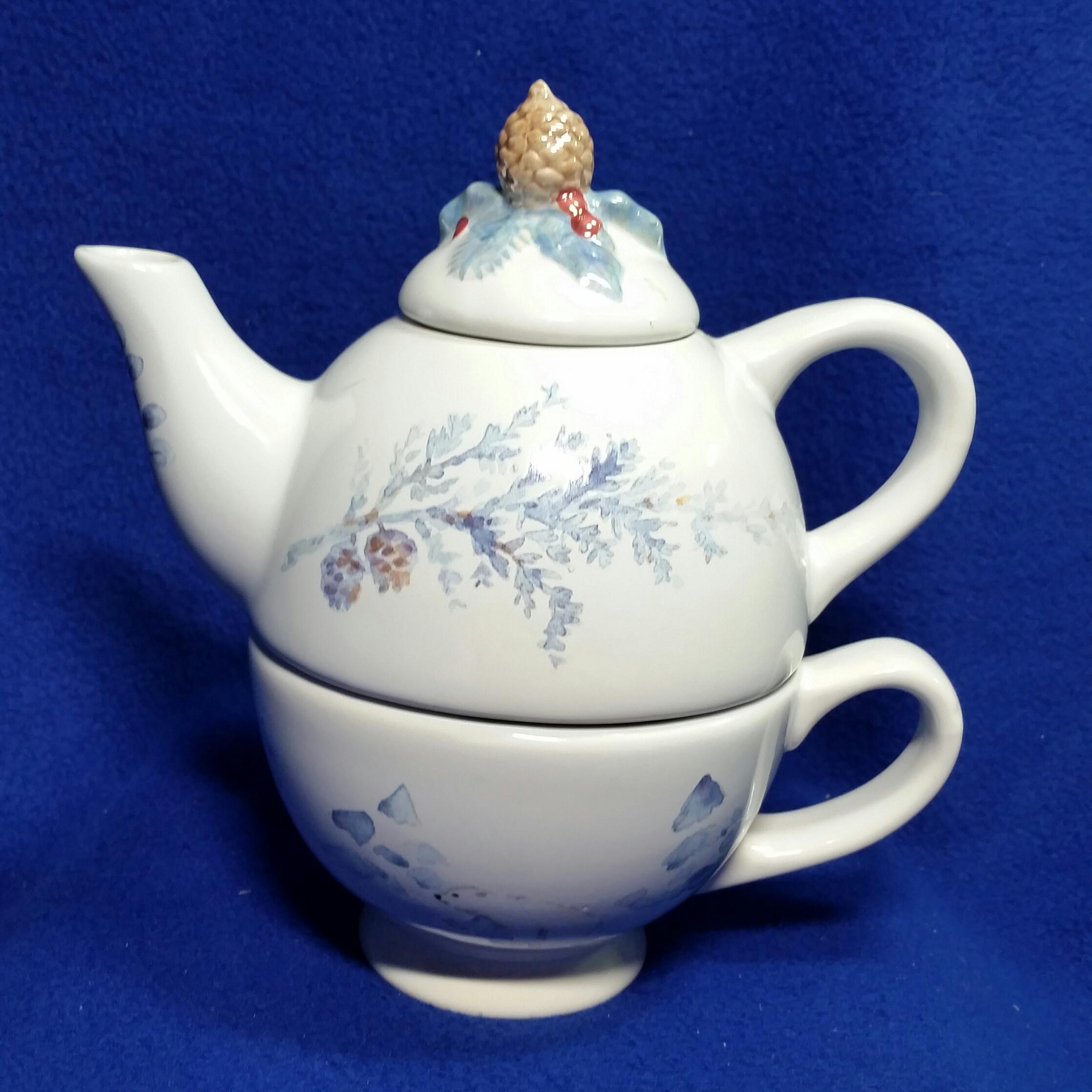 Pfaltzgraff Winter Frost Tea for One Tea Set / Stackable Tea Set ...