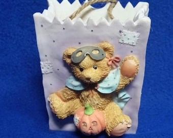 Vintage Cherished Teddies Trick or Treat Halloween Purple Bag Figurine / Enesco 141879 / Halloween Decor