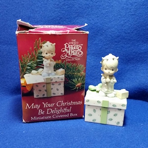 Precious Moments &quot;May Your Christmas Be Delightful&quot; Covered Box / Enesco 587346 / Miniature Covered Box / Vintage Precious Moments Box