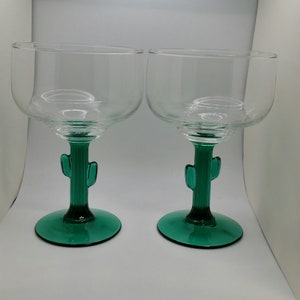 Libbey Cactus Margarita Glass with Juniper Stem / Cactus Stem Margarita Glass / Margarita Glass / Vintage Barware / Coupe Glass / Set of 2