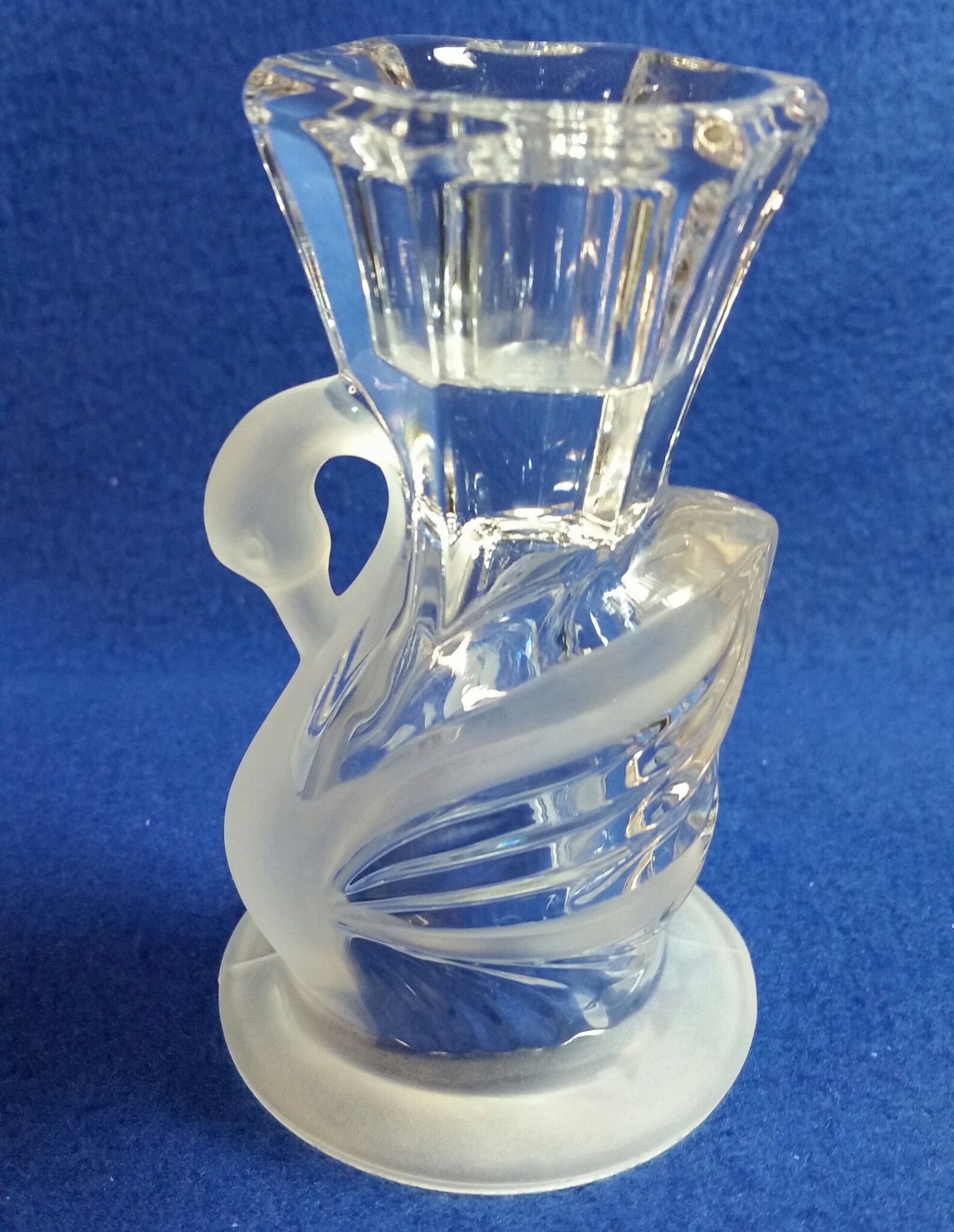 Swan Lead Crystal Candlestick Holder Set / Vintage Crystal Swan Candle