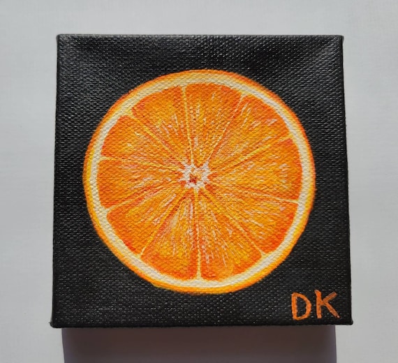 Orange Acrylic Painting, Acrylic Painting, Fruit Painting 4 X 4 