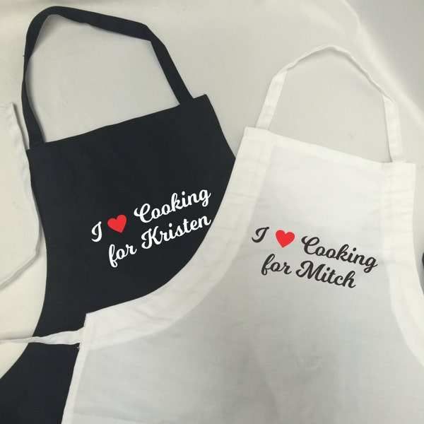 I Love Cooking for Aprons! Choose your wording, Make it custom, Pick your font and colors!! I love Cooking for my Husband, Mr. and Mrs.