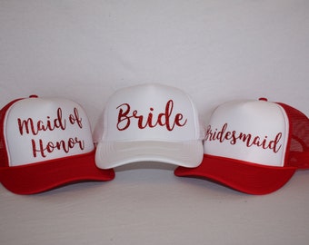 Bride, Bridesmaid, Maid of Honor - Bachelorette Party Hats, Bridal Party Matching Hats, Bride Hat Bridal Party Caps - Bridal party Headgear