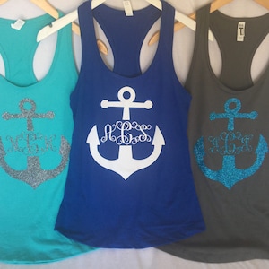 Custom Wedding Anchor Monogram Shirt, Anchor Tank top, nautical, Cruise, Sailing, Yacht, Ocean, Hawaii, Cancun, Mexico, Bachelorette Party