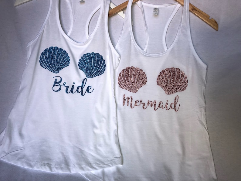 Matching Bridal Party Tanks Mermaid Shell Tank Top Beach Bachelorette Sea Shell Tank Nautical Wedding Tank Mermaid Bride Shirt image 2