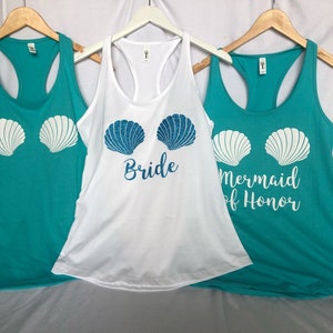 Mermaid Shell tank tops,  Bachelorette Party, Mermaid of Honor, Brides Mermaid, Bride to Be, Hawaii, Mexico, Beach Theme Wedding Custom
