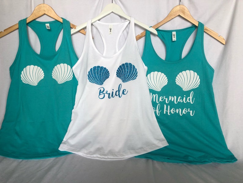 Matching Bridal Party Tanks Mermaid Shell Tank Top Beach Bachelorette Sea Shell Tank Nautical Wedding Tank Mermaid Bride Shirt image 1