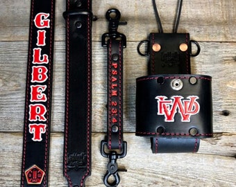 Firefighter-Radio Strap & Holster (Full Set)   (Black) Custom Personalized Firefighter/EMS-Firefighter Gift