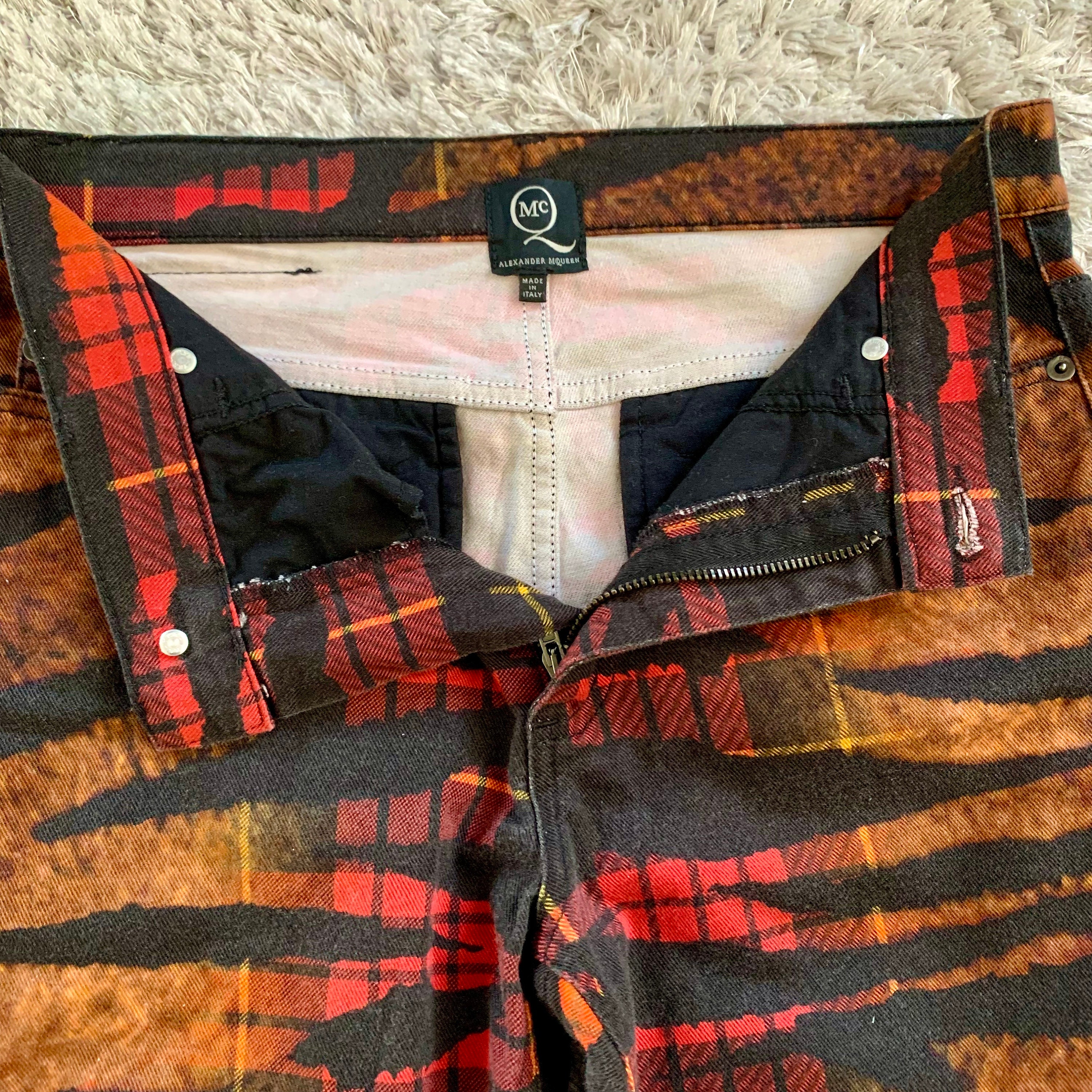 Alexander Mcqueen Tiger and Tartan Print Skinny High Waisted Jeans