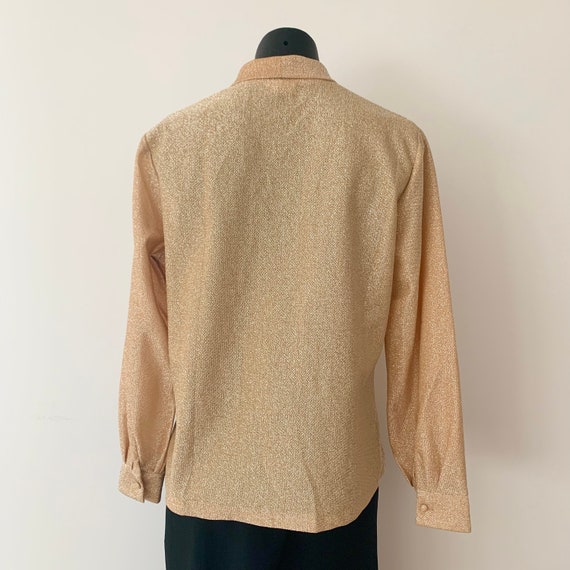 Vintage 1970s Gold Lurex Pussy Bow Blouse - image 5