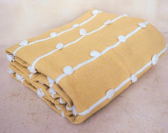 Mustard Woven Cotton Mexican Blanket with Tassels