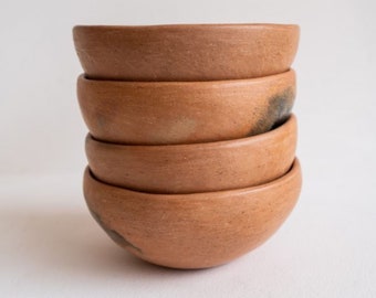 Clay Bowls Set, Mixe Natural Clay Bowls Set of 4, Oaxaca Pottery, Mexican Pottery