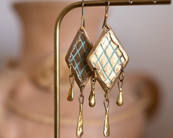 Patina Bronze Earrings Boho Jewelry Vintage - Itzel Handmade Bronze Earrings