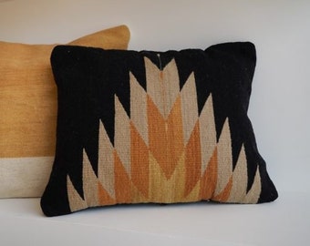 Mexican Pillow Relampago Mexican Pillow | Black + Clay Tones; Woven Wool Cushion, Decorative Throw Pillow, Boho Pillow