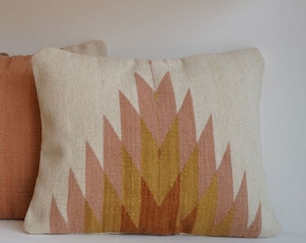 Mexican Pillow Relampago Mexican Pillow | Natural With Desert Rose & Clay Tones Woven Wool Cushion, Decorative Throw Pillow, Boho Pillow