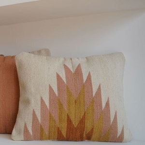 Mexican Pillow Relampago Mexican Pillow | Natural With Desert Rose & Clay Tones Woven Wool Cushion, Decorative Throw Pillow, Boho Pillow