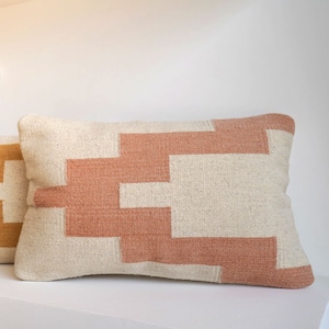 Temple Mexican Woven Lumbar pillow, Handmade Mexican Pillow, Decorative Throw Pillow, Handwoven Wool cushion, Boho throw pillow