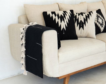 Mexican relampago pillow, wool pillow, mexican pillow, decorative pillow, wool cushion, black + white