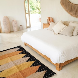 Handwoven Mexican Rug Oaxacan Woven Rugs - Tierra Mexican Rug | Black base with clay tones