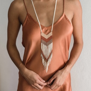 Boho Beaded Fringe Necklace, Beaded Mexican Necklace, Handmade Mexican Jewelry, Huichol Necklace, boho tribal necklace, tassel necklace.
