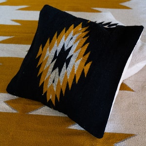 Zapotec Pillow, Bohemian Decorative Cushion Pillow Throw Pillow; Mexican Handmade; Black & Yellow Accent; 50x50cm image 5