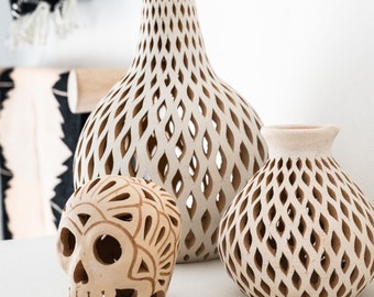 Calavera Tête de Crâne d’Argile Mexicaine Fabriqué à la Main