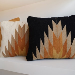 Mexican Pillow Relampago Mexican Pillow | Black + Clay Tones; Woven Wool Cushion, Decorative Throw Pillow, Boho Pillow