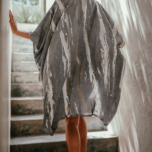 Mid-Length Boho Kimono Robe Charcoal Splash Unisex Dusk image 1