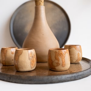 Mezcal Ceramic Clay Drinking Set | Natural with glassed finish barril copitas