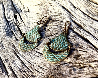 Boho Bronze Earrings; Bohemian Jewelry Patina Earrings - TLALLI Patterned