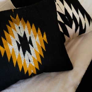 Zapotec Pillow, Bohemian Decorative Cushion Pillow Throw Pillow; Mexican Handmade; Black & Yellow Accent; 50x50cm image 1