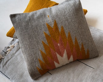 Grey Pillow, Wool Cushion, Woven Wool Pillow, Handmade Mexican Pillow, Decorative Throw Pillow, Handwoven Wool Cushion