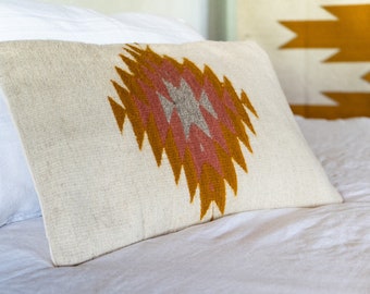 Zapotec woven lumbar pillow, Handmade Mexican Pillow, Decorative Throw Pillow, Handwoven Wool cushion, Boho throw pillow, textile pillow