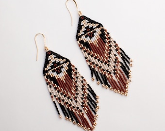 Mexican Beaded Earrings, boho beaded earrings, Beaded Tassel Earrings, Huichol Indian Earrings, Beaded Tribal Earrings