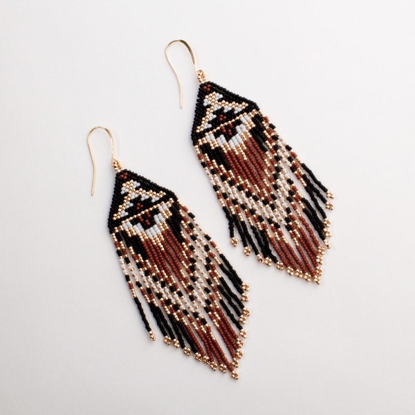 Mexican Beaded Earrings, boho beaded earrings, Beaded Tassel Earrings, Huichol Indian Earrings, Beaded Tribal Earrings