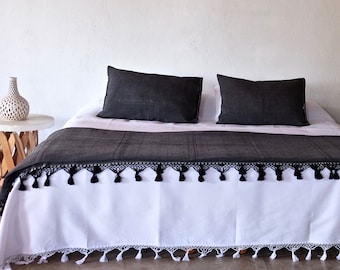 Auténtica manta mexicana de mezclilla tejida a mano manta mexicana, manta de algodón blanco, manta boho, manta estilo marroquí