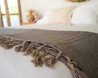 Mokka Handgewebte mexikanische Decke, handgemachte Baumwolldecke, Boho-Decke, Decke im marokkanischen Stil, Boho-Decke