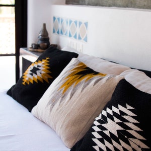 Zapotec Pillow, Bohemian Decorative Cushion Pillow Throw Pillow; Mexican Handmade; Black & Yellow Accent; 50x50cm image 4