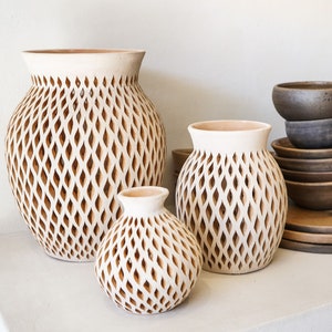 Decorative Vase Open Mouth Clay Vase Mexico Clay Pottery Vase Mexican White Clay Open Mouth Vase