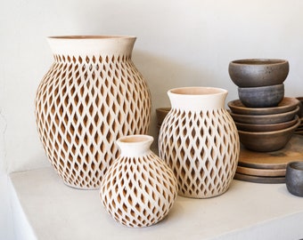 Decorative Vase Open Mouth Clay Vase Mexico Clay Pottery Vase Mexican White Clay Open Mouth Vase