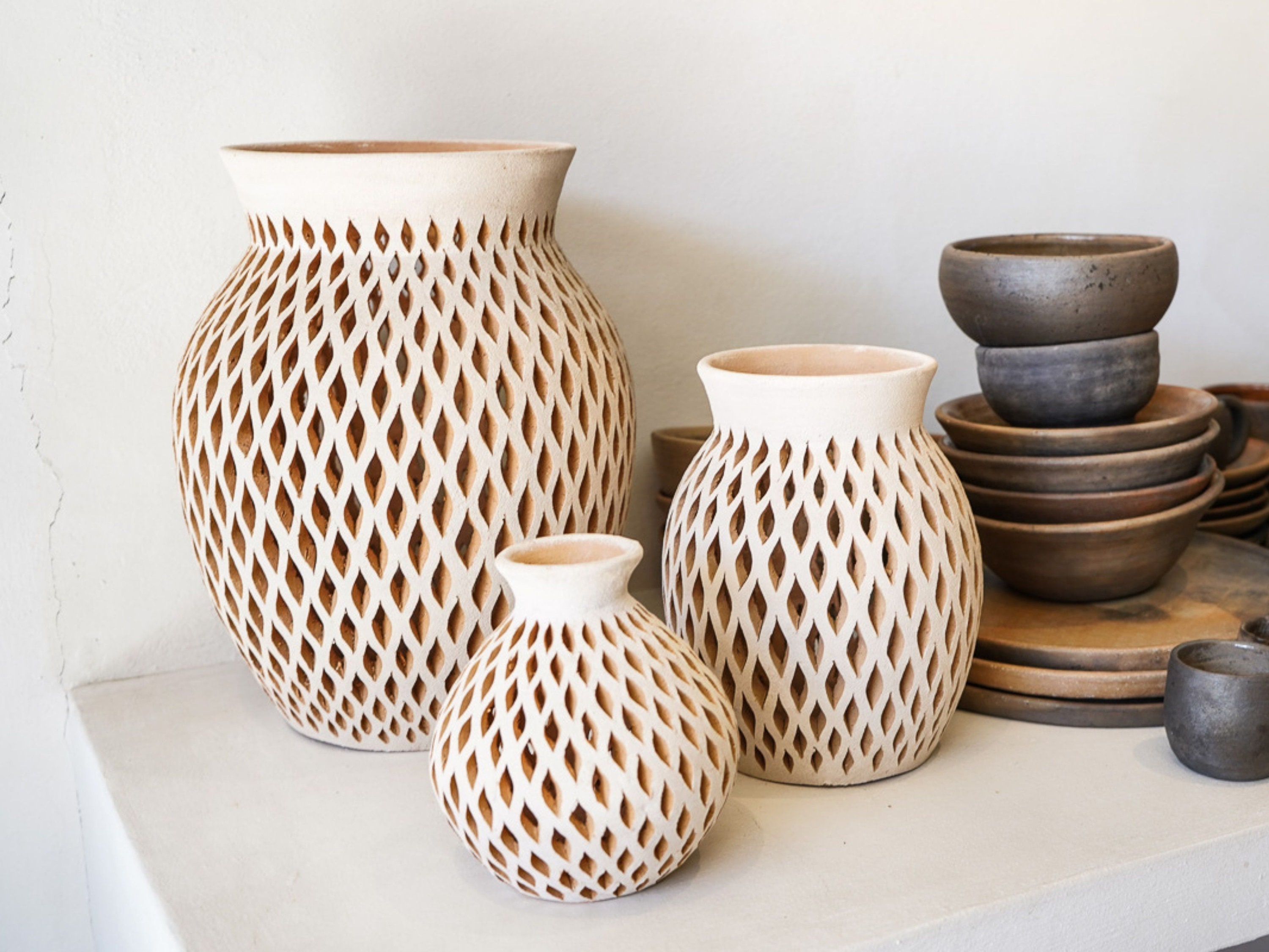 Decorative Vase Open Mouth Clay Vase Mexico Clay Pottery Vase Etsy