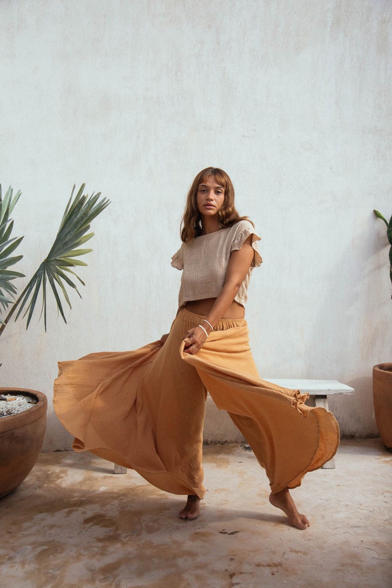 Evelyn High Waisted Wide Leg Pants Boho Flare clay