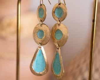 Patina Bronze Earrings Boho Jewelry Vintage - Nicte Handmade Bronze Earrings